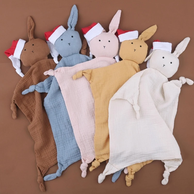 Cotton Muslin Baby Towel Stuffed Rabbit Newborn Cuddling Appease Towel Sleeping Security Blanket Face Kids Christmas Gift