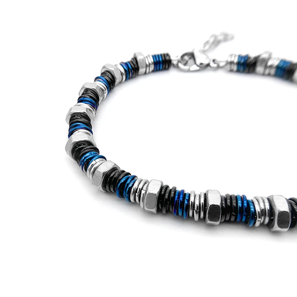 Runda Men's Stainless Steel Bracelet Blue Circle Link Chain Adjustable Size 22cm Fashion Handmade Bracelet Luxury Brand for Men - Image 2