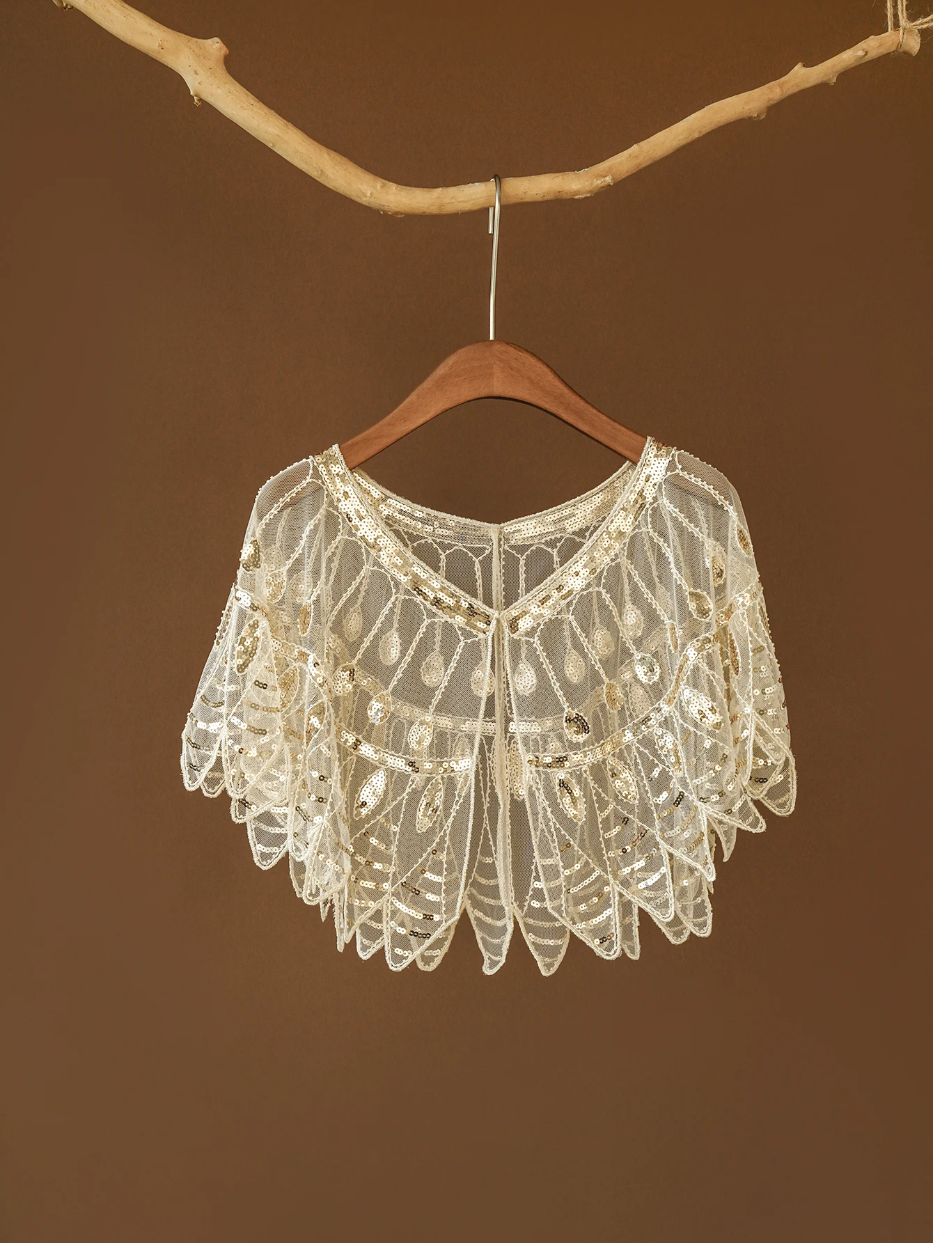1920er Jahre Retro Blatt Perlen Pailletten Flapper Schal Lose Dekoration Oberbekleidung Kurzer Umhang Abend Party Damen Umhang Schal Schwarz – Detail 3