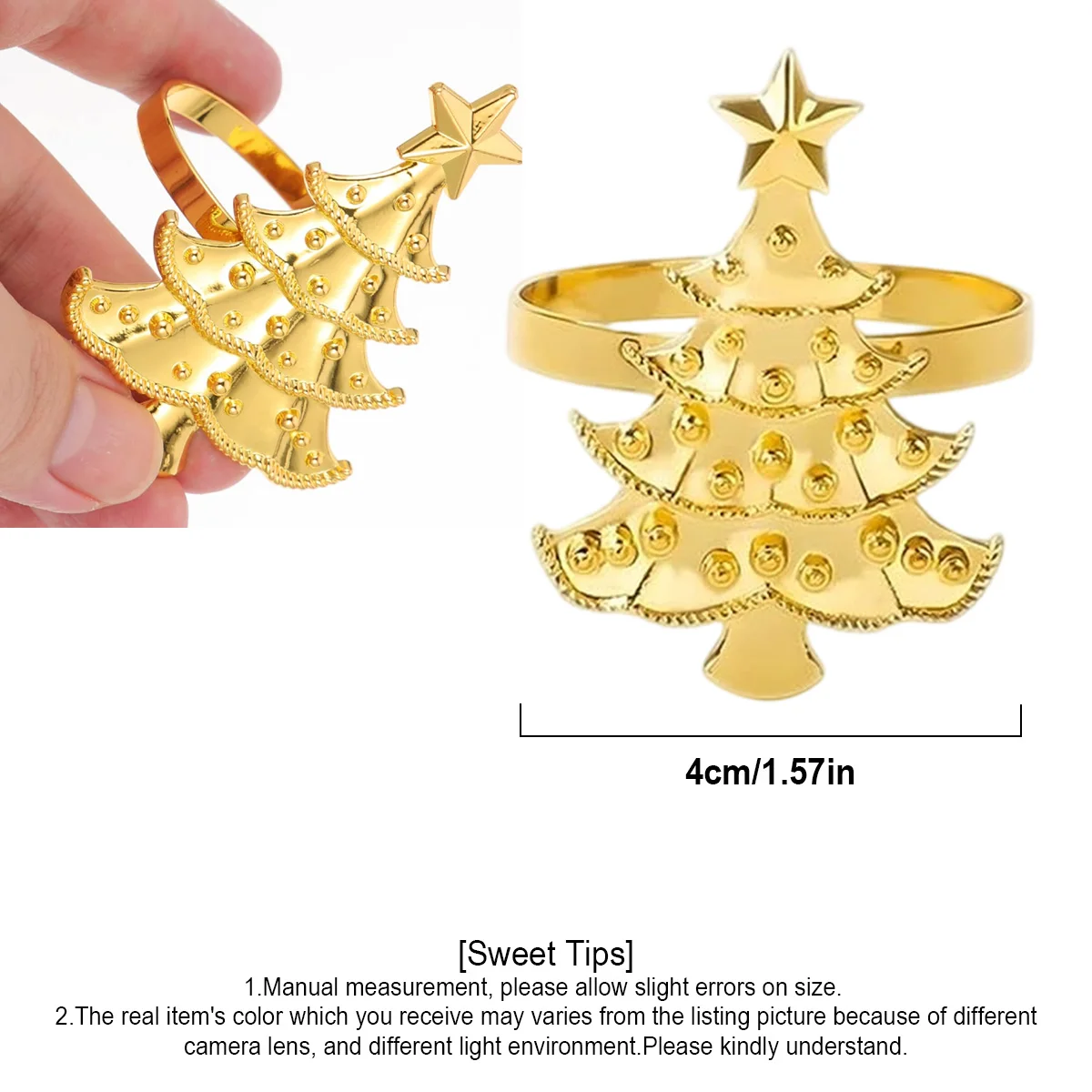 Gold Christmas Tree Napkin Ring Set 3