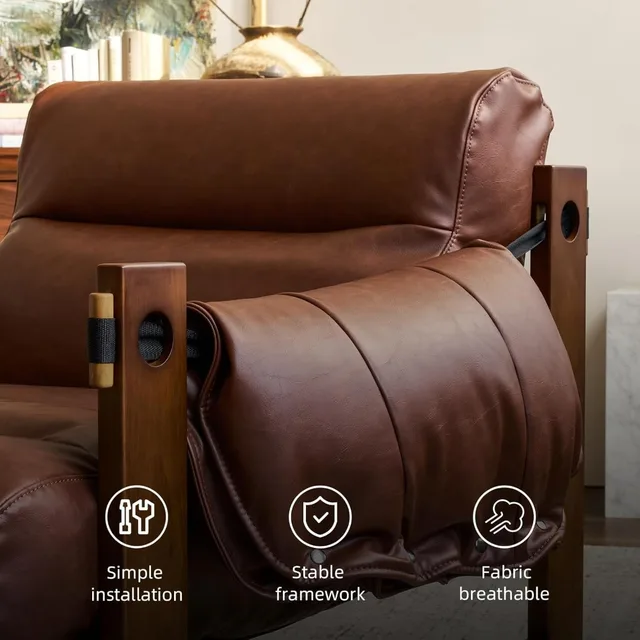 Vintage Solid Wood Leather Lounge Chair 3