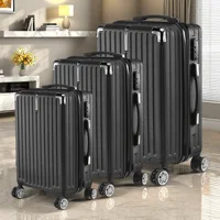 Roshanda ensemble de valises 3 pièces 20 "24" 28 "ABS coque rigide ensemble de bagages de voyage 4 roues fermeture éclair télescopique tige de traction ensemble M-L-XL, noir 1