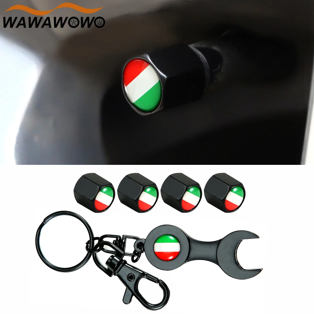 

1Set Universal Italy National Flag Style Anti-theft Car Wheel Tire Valve Caps with Wrench Keychain Zinc Alloy Stem Dust Cover