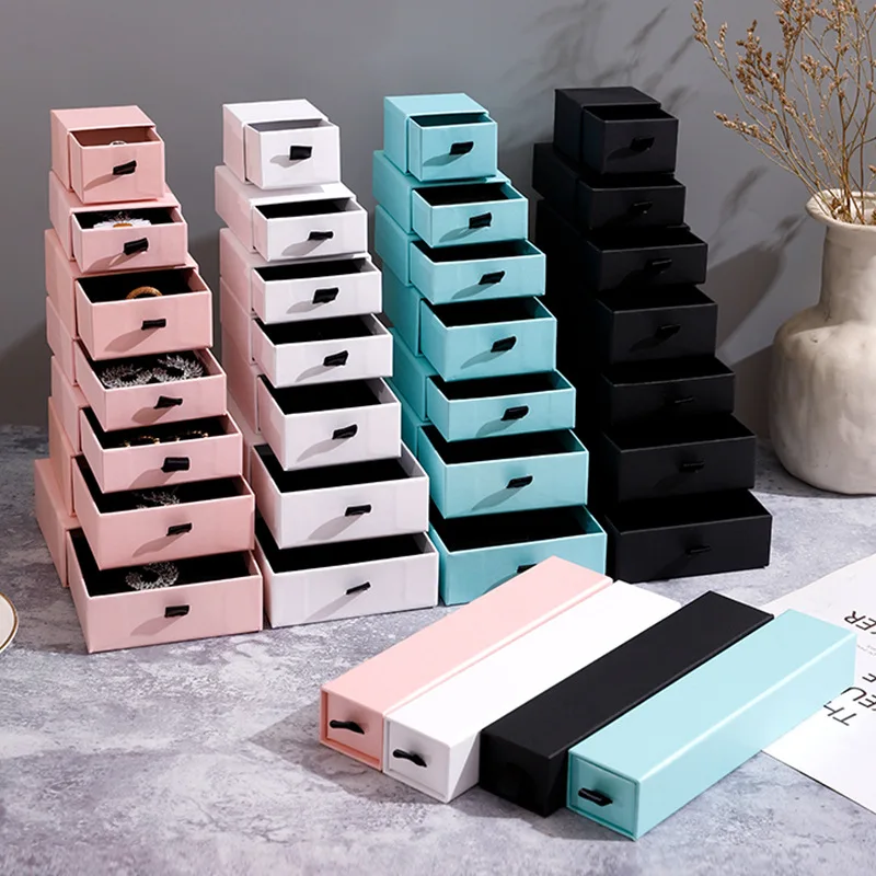 

2022 New Cardboard Jewelry Packaging Box For Ring Necklace Bracelet Pendant Boxes Jewelry Package Storage Case Red Black Coffee