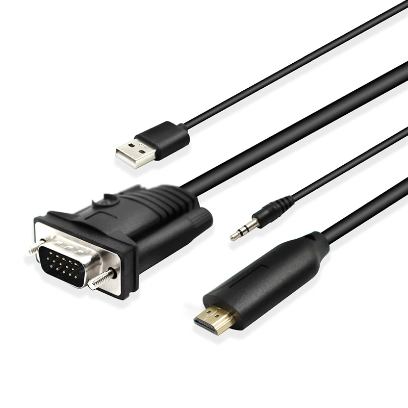 Cavo Adattatore/Convertitore Da Vga A Hdmi Con Audio, 1080P, Converte Il Connettore Vga Source (Pc) A Hdmi Per Monitor, Tv. Nero 1.8M
