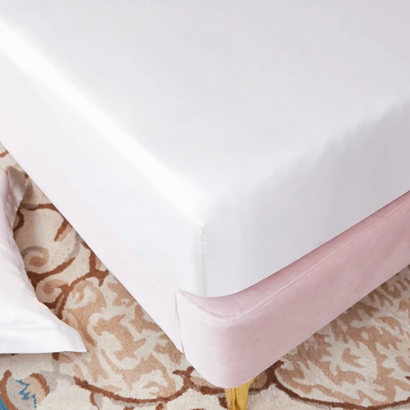 Luxury Satin Fitted Sheet High-End Monochrome Mattress Cover With Elastic Band Bedsheet Home Hotel Bedding Fit Sheet 3