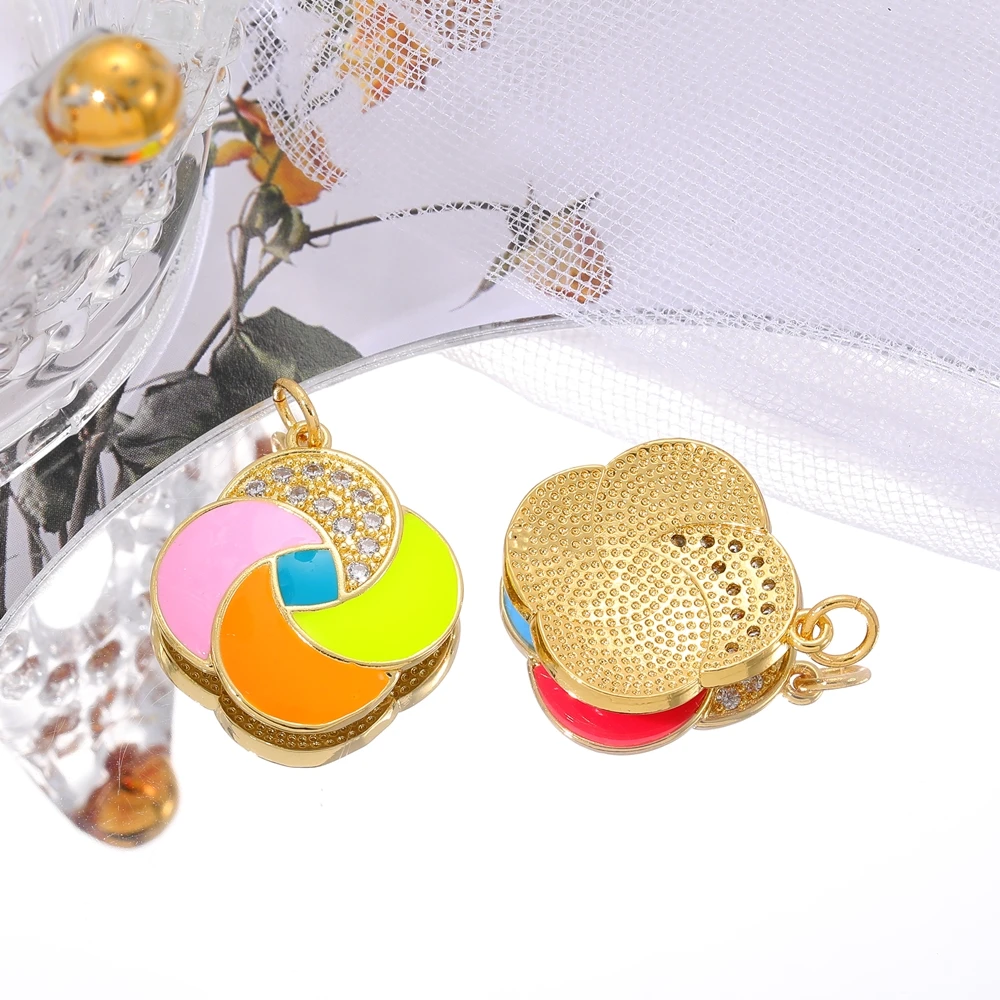 Juya 18K vergoldete Kunsthandwerk bunte Emaille runde Blumen Charms für DIY Frauen Mode Dekorationen Schmuckherstellung – Detail 15