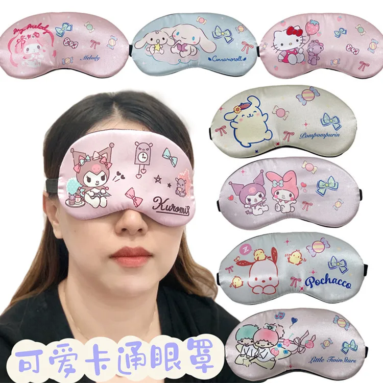 Sanrio Cinnamoroll Kuromi Mymelody Kawaii Anime Cartoon Silk Sleeping Eye Mask Fascia Elastica Soft Blindfold Travel Mask Eyepatch