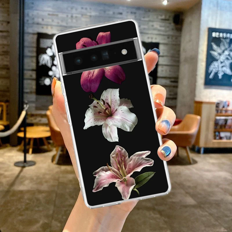 Clear Phone Case with Realistic Lily Flower Print - Soft Cover