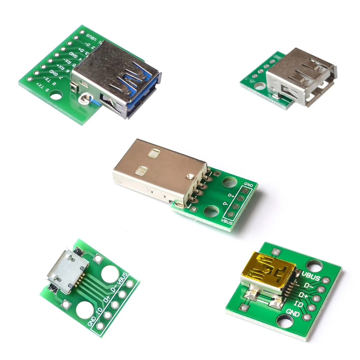 5PCS/LOT USB Male Connector / MINI MICRO USB to DIP Adapter 2.54mm 5pin ...
