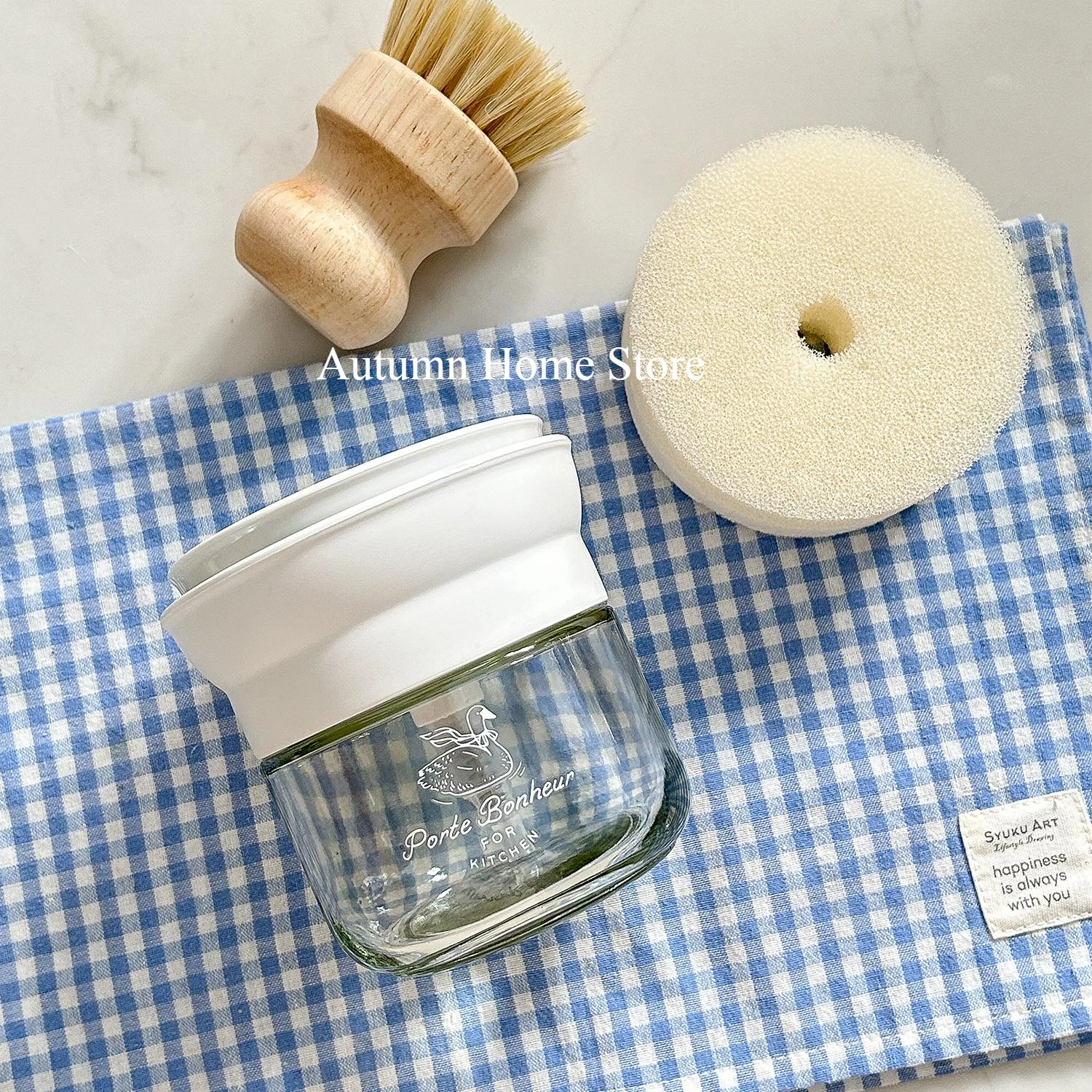 Kitchen Dishwashing Detergent Press Bottle Glass Dispensing Bottle Dishwashing Sponge Wipe Press