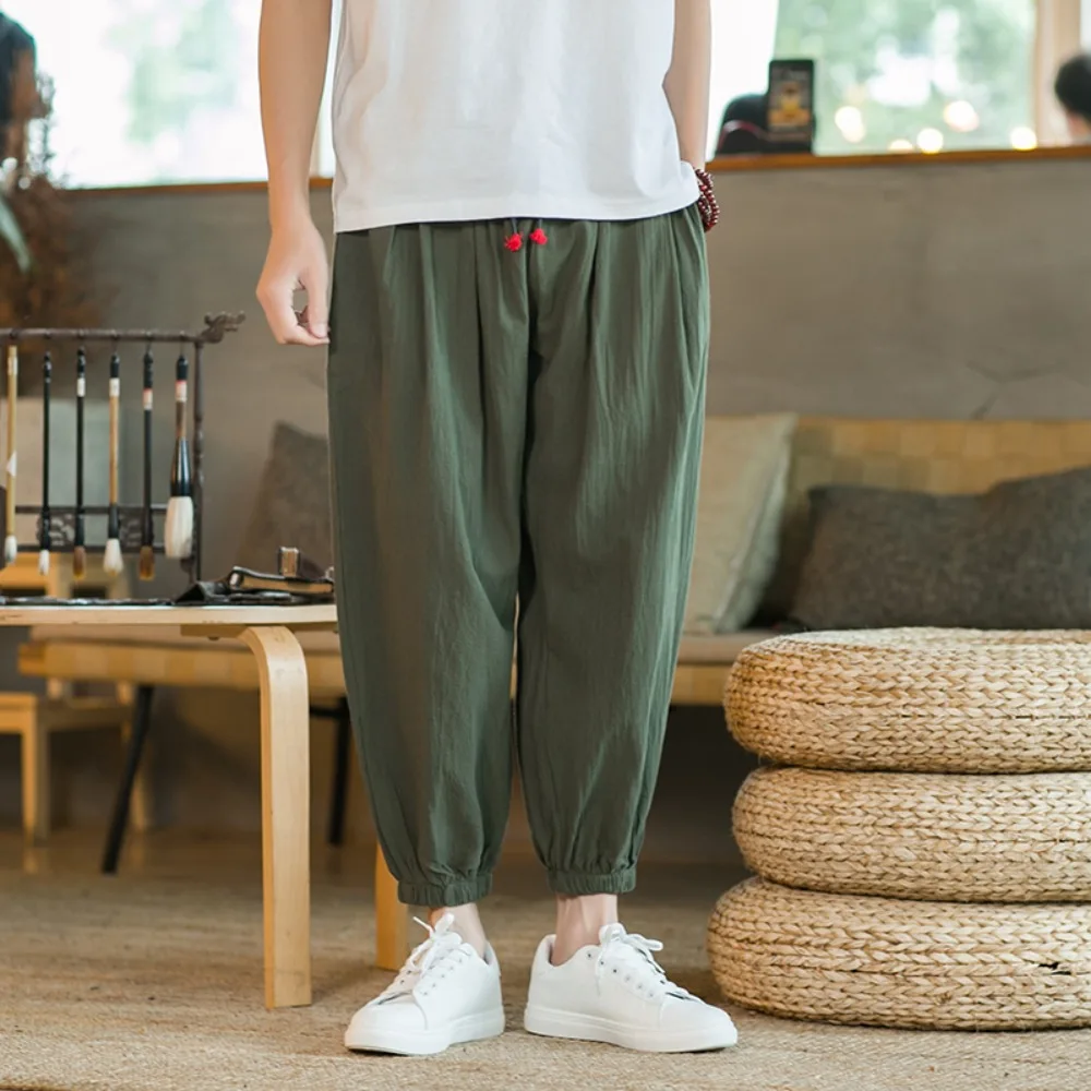 Men's Cotton and Linen Harem Pants Casual Loose Oversize Beach Pants Chinese Style Wide Leg Trousers Joggers Men Summer 4
