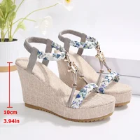 Metal Decoration Wedge Heel Sandals for Women 2025 Summer Chunky Platform Sandals Woman Thick Bottom Printed Bohemian Sandalias - Image 6