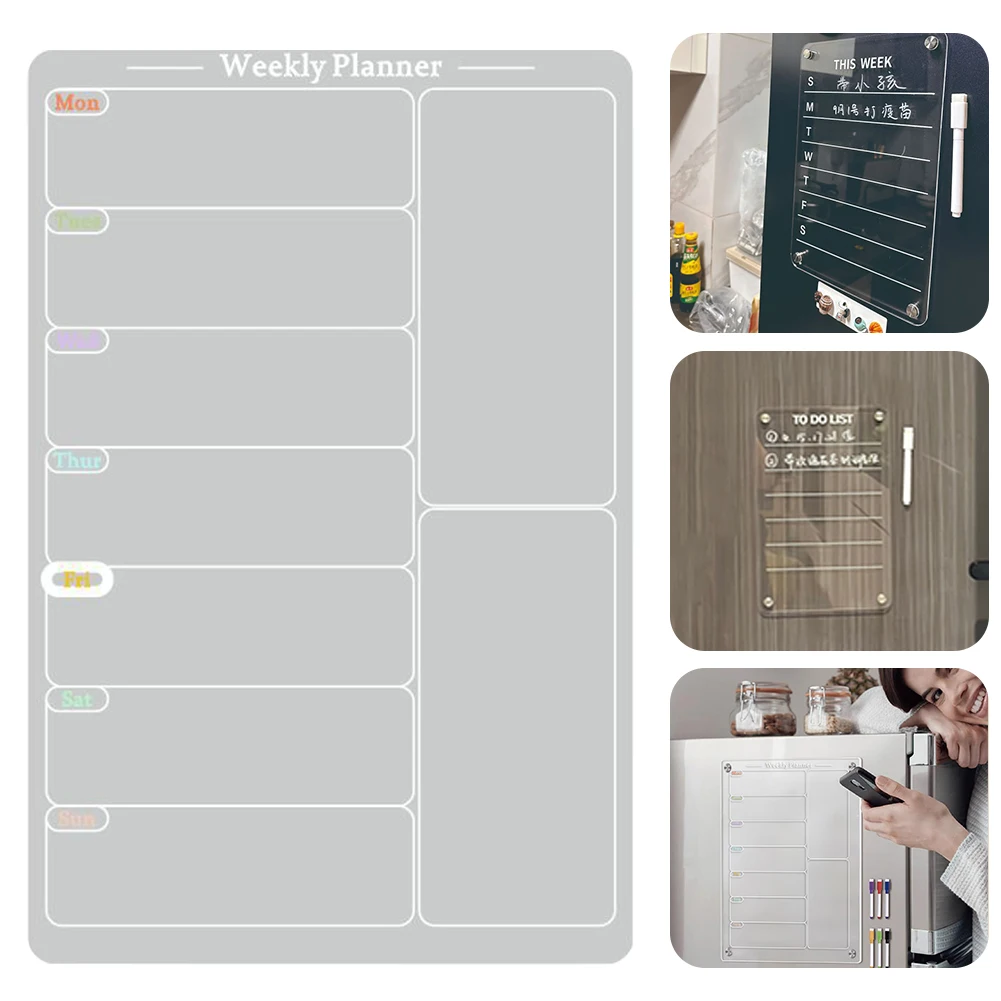 

Acrylic Magnetic Calendar 7.8x11.7 In Clear Planner Board Reusable Acrylic Weekly Calendar with 6 Color Pens for Refrigerator