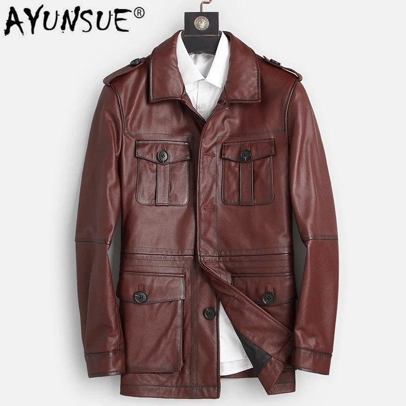 

Genuine Leather Jacket Men Spring Autumn 100% Cow Coat Casual Windbreaker Veste Cuir Homme 91L8813 KJ4287