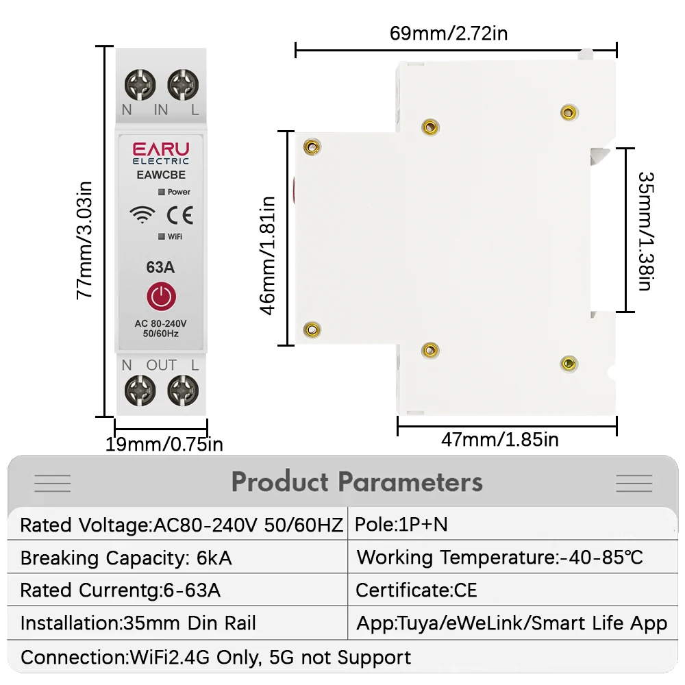 1P 1P+N WiFi Smart Circuit Breaker Time Relay Switch Remote Control by Tuya Smar