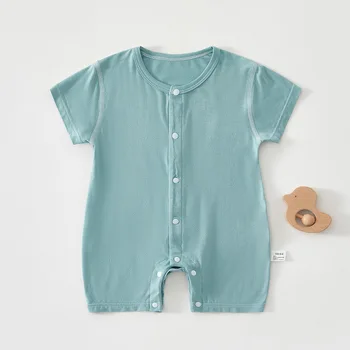 بدلة أطفال صيفية بأكمام قصيرة بدون عظم بدلة زحف للأطفال حديثي الولادة ملابس رائعة وقابلة للتنفس من القطن الخالص 0-1 سنة 2