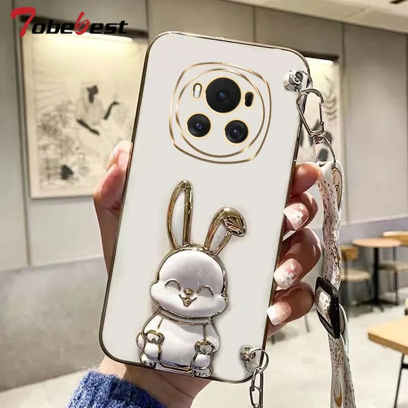 Elegant Crossbody Rabbit Bracket Plating Silicone Case