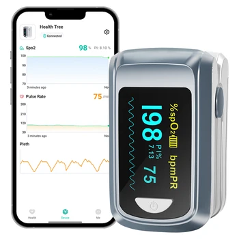 【Local Shipping】HealthTree Finger Pulse Oximeter Blood Oxygen Saturation SpO2 PI Oximetro Oxymeter Bluetooth APP Control