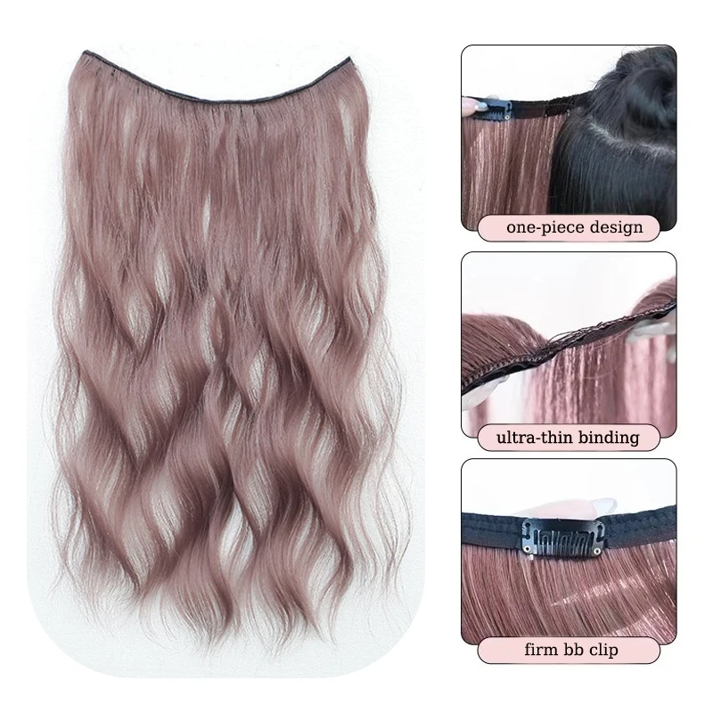 Wavy Colorful Clip in Hair Extensions Wig Synthetic 20inch Curly Hair Extensions Hairpiece for Women Daily Christmas Party Use