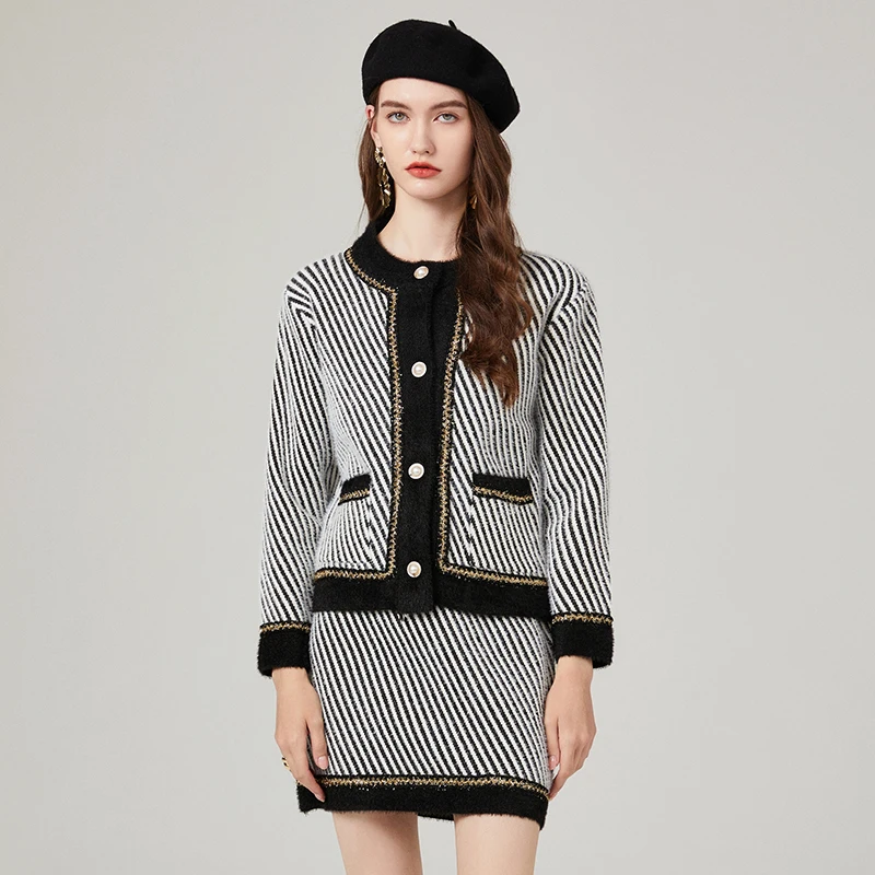 

Fashion Autumn Winter Short Woolen Coat Women Elegant Office Lady O Neck Jacket A-line Warm Skirt Vintage Female Two Piece Set