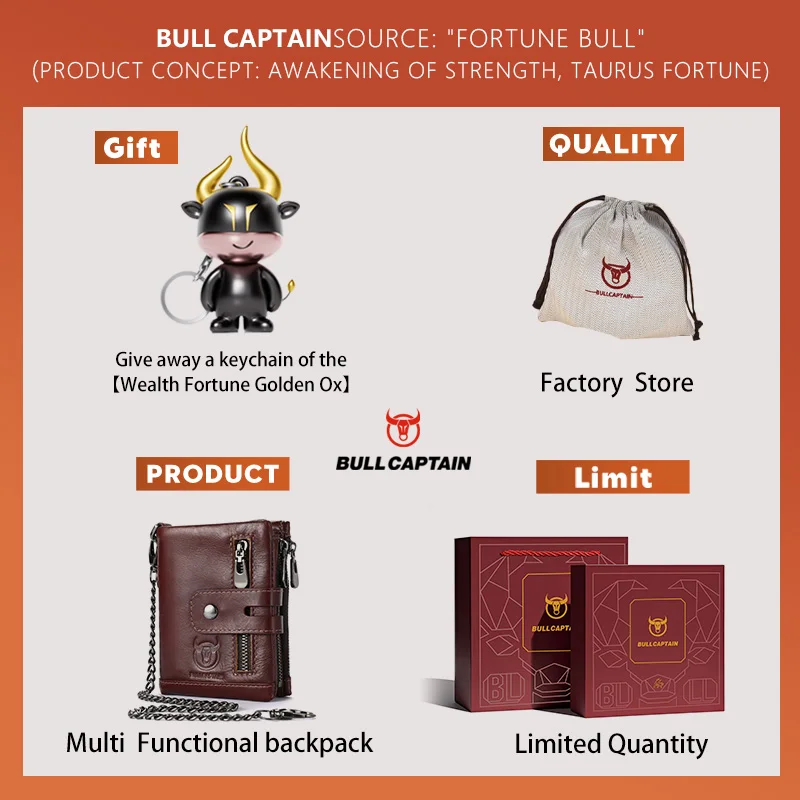 Leather Wallet Bullcaptain Genuine Leather Men's Wallet Rfid Protect Credit Card Holder with Chain