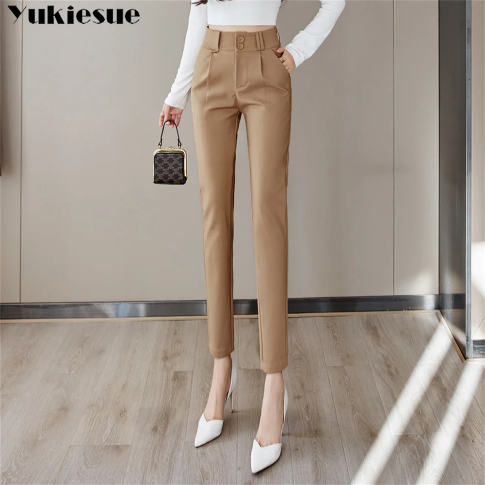

Офисная одежда в уличном стиле, рабочая одежда, летние женские Капри с высокой талией, Костюмные брюки для женщин, прямые брюки-карандаш, женские брюки