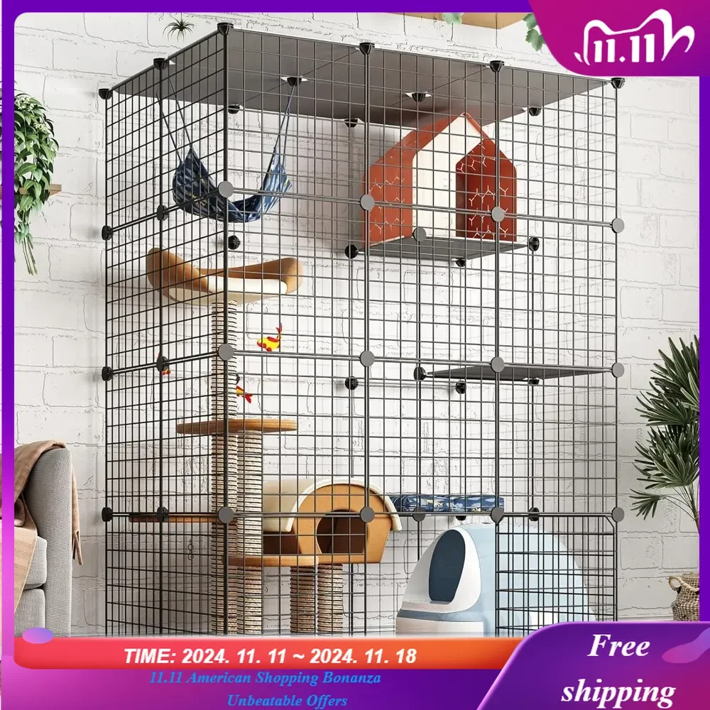 Large Cat Cage Enclosure Indoor DIY Cat Playpen Detachable Metal Wire Kennels Crate 2x3x4 Large Exercise Place