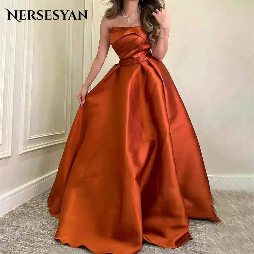 

Nersesyan Elegant Strapless Satin Formal Evening Dresses A Line Pleats Party Gowns Floor-Length Draped 2023 Vestidos De Fiesta