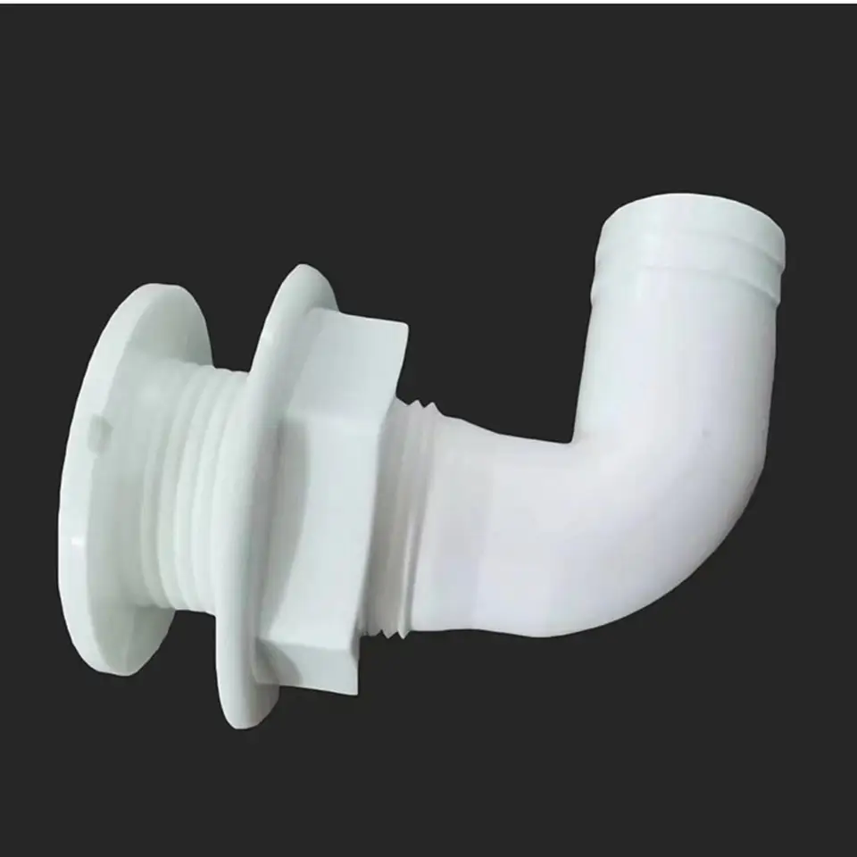 90 graden marine nylon rompdoorgangsverbinding, marine rompdoorgangsconnector, 90° rompdoorvoer, dekvloer afvoer scopper, ongeveer 24 mm/0,9 inch (zwart