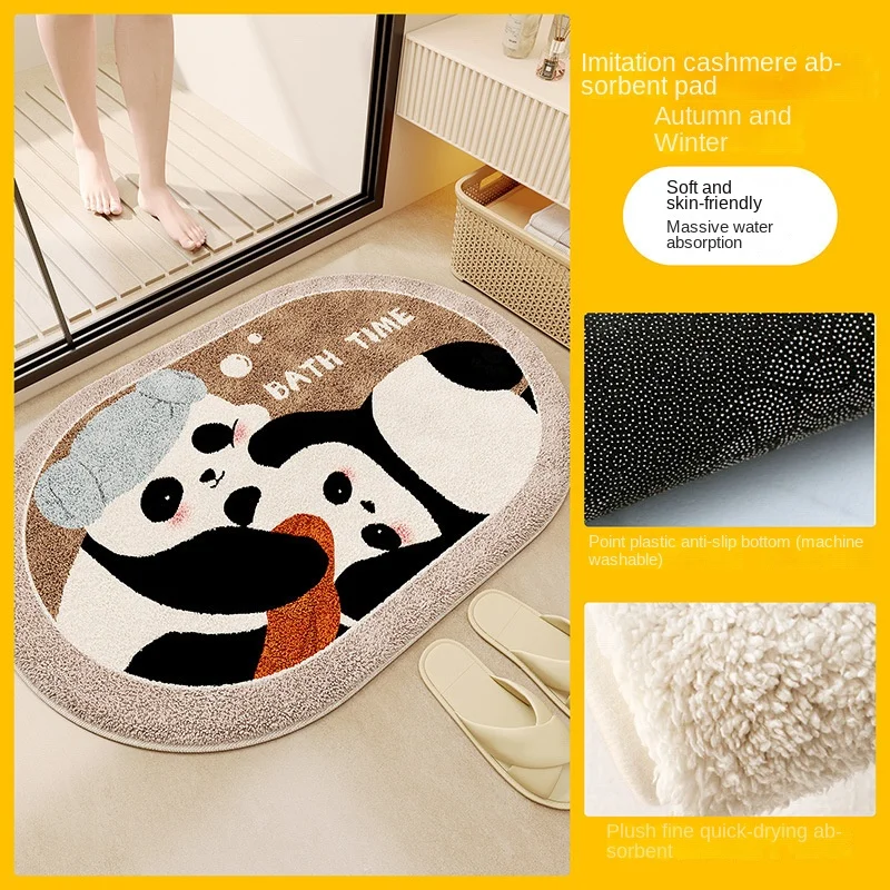 Floor Mat VIKAMA Cartoon Panda Bathroom Door Carpet Absorbent Non-Slip Mat Bedroom Imitation Cashmere Carpet Home Decoration