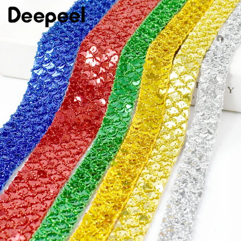 2/4/12Meters Deepeel 15/20/35mm Sequin Lace Trim Ribbon Clothing Decoration Strap Dance Dress Wedding DIY Sewing Craft Accessory