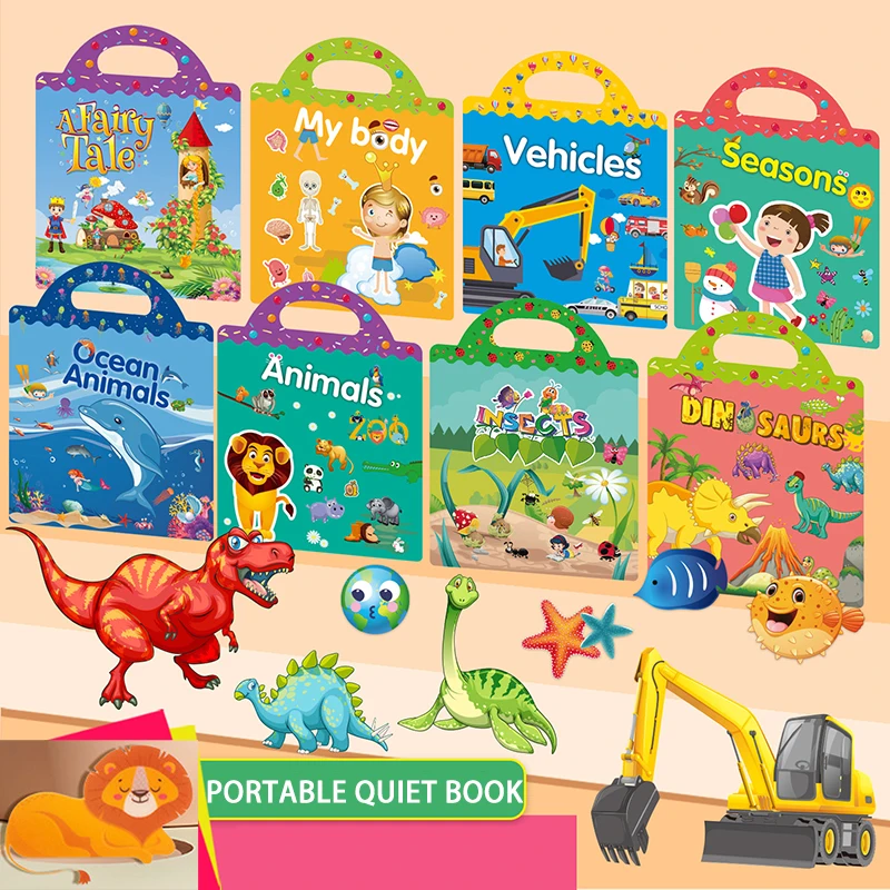 Kids Reusable Sticker Book Multiple Scenarios Cartoon DIY Puzzle