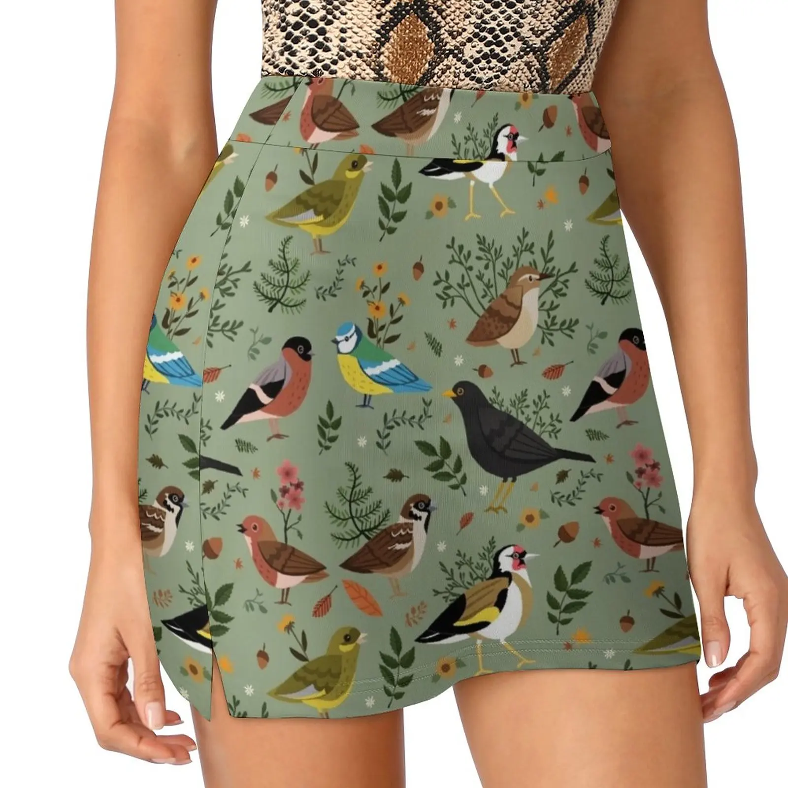 Garden Birds Light Proof Trouser Skirt women clothes elegant dresses for women red birds