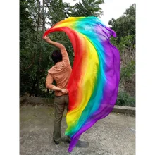  Dance Scarf Rainbow Color Long Scarves Children Dancing Hand Yarn Adult Belly Dance Silk Hand Throw Yarn Mulberry Silk Yarn 