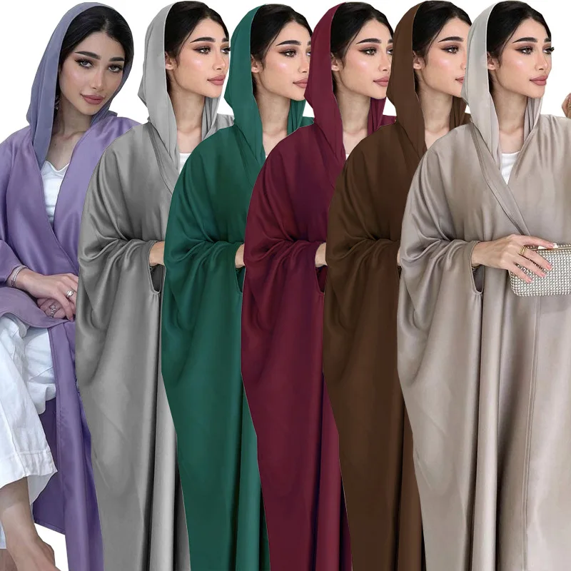 

Ramadan Eid Shiny Batwing Satin Open Kimono Abaya Dubai Luxury 2024 Muslim Damen Abayas For Women Kaftan Dress Islamic Clothing