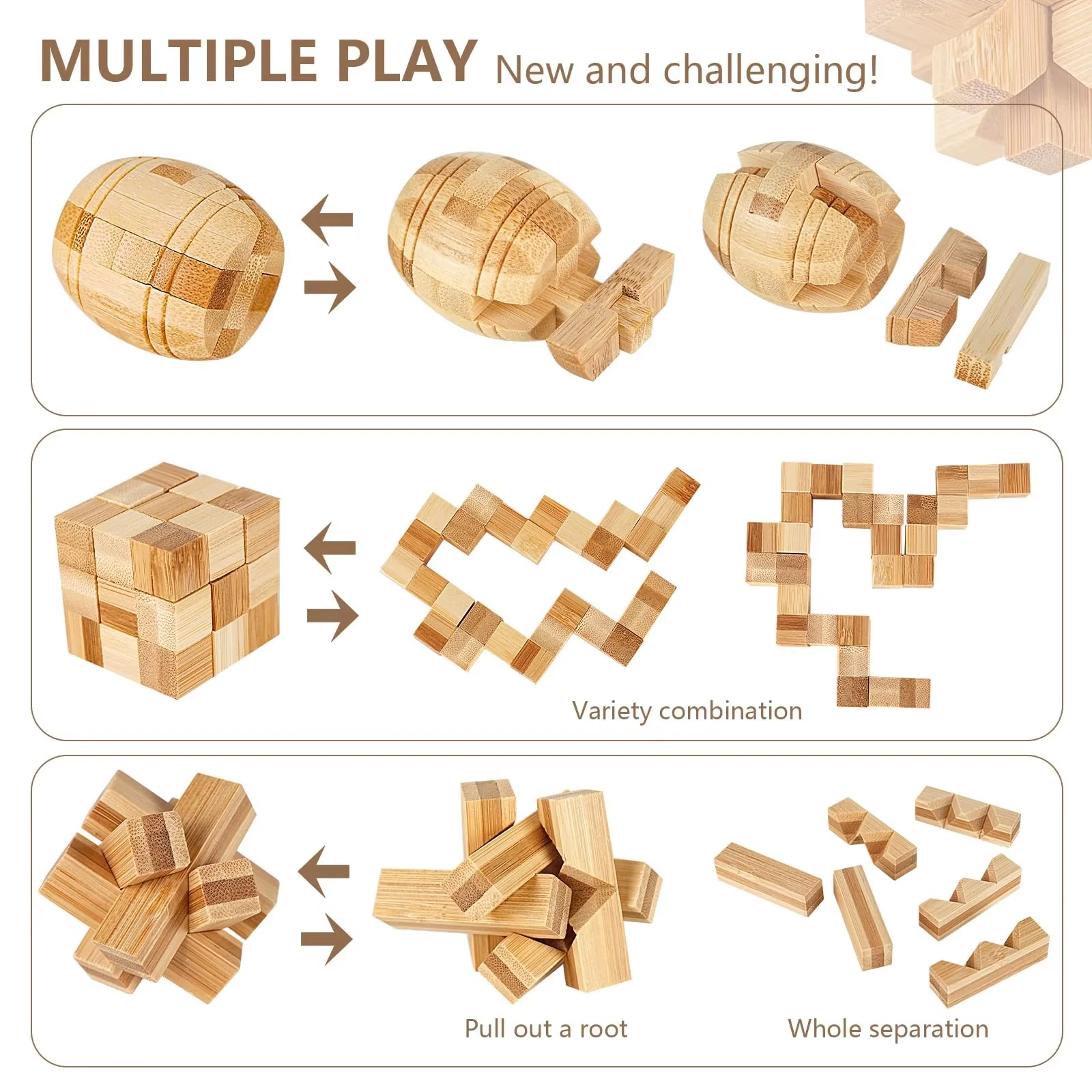 Small Lu Ban Lock IQ Brain Teaser Educational Toy for Kids Children Wooden Kong Ming Unlock Toys Adult Montessori 3D Puzzle Game 3
