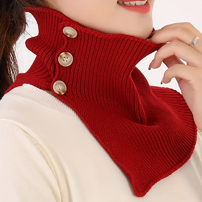 Winter Collar Scarf Windproof Warm Women Elegant Turtleneck Button Neck Cover Thermal Knitted Cold-proof Neck Guard Wrap
