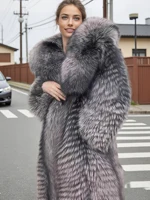 Women Winter Coat Real Fox Fur Coat X-long Luxury Clothes Hooded Natural Fluffy Fur Jacket Ladies Fashion Streetwear Hot 1