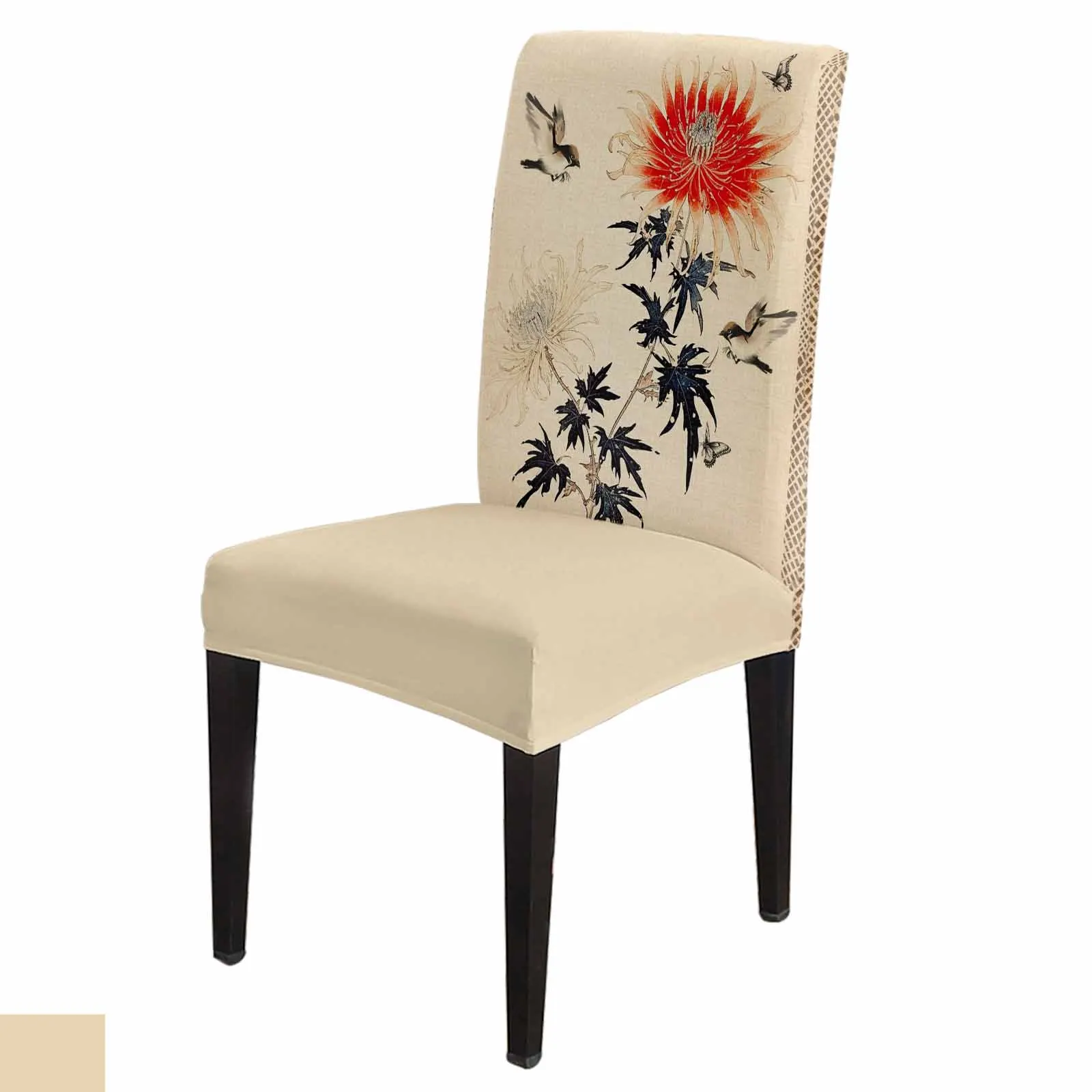 

Chrysanthemum Bird Butterfly Retro Chair Cover Set Kitchen Stretch Spandex Seat Slipcover Home Dining Room Seat Cover