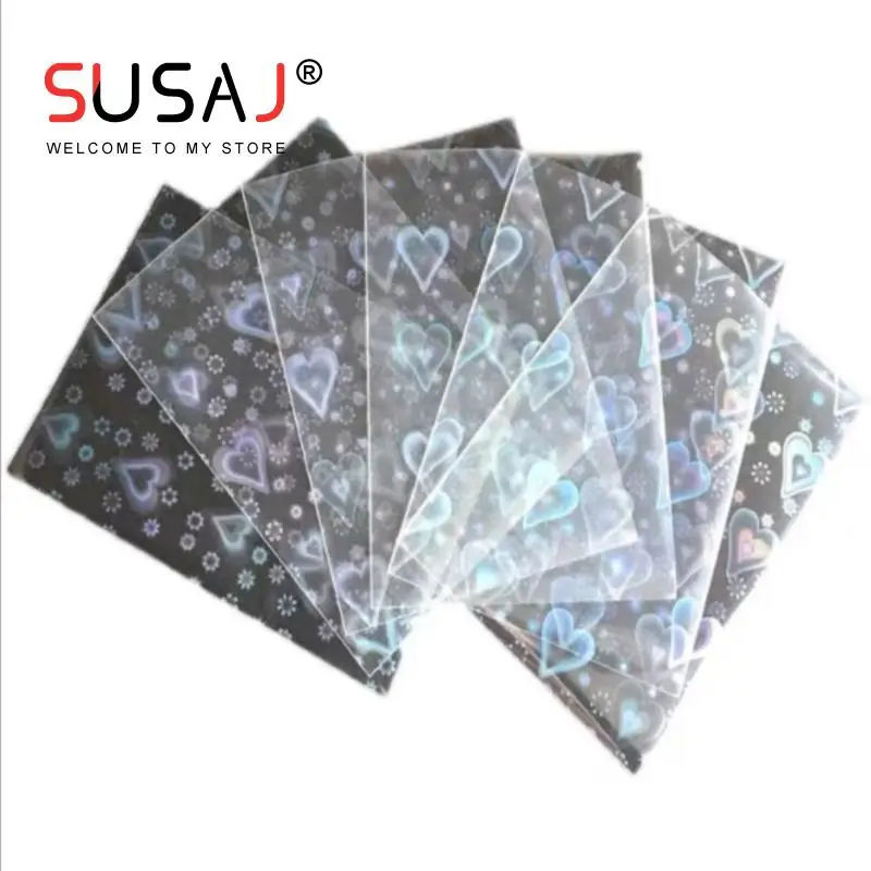 100Pcs Heart Foil Laser Clear Sleeves Photo Holographic Protector Trading Cards Shield Cover Cute Shinny Card |