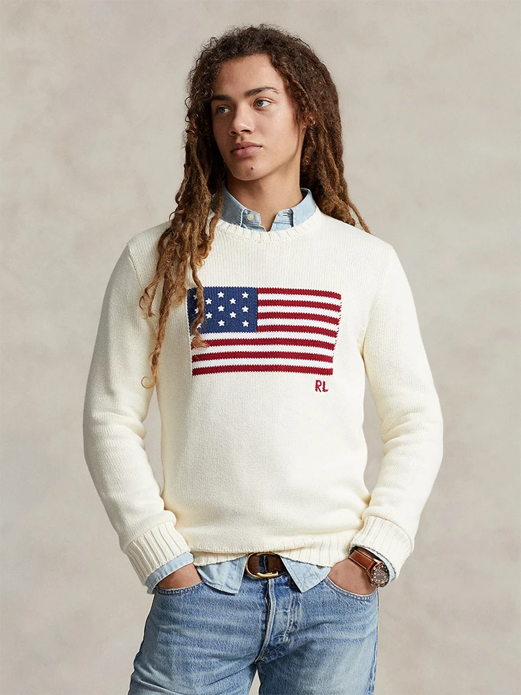 American Flag Sweater Cotton Knitted round Ne Pullover for Men And Women Star Spangled Banner Casual Wear Spring Season