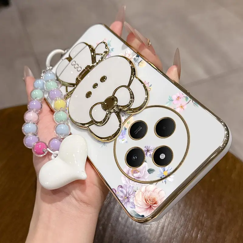 Elegant Floral Plated Lanyard Bracket Phone Case