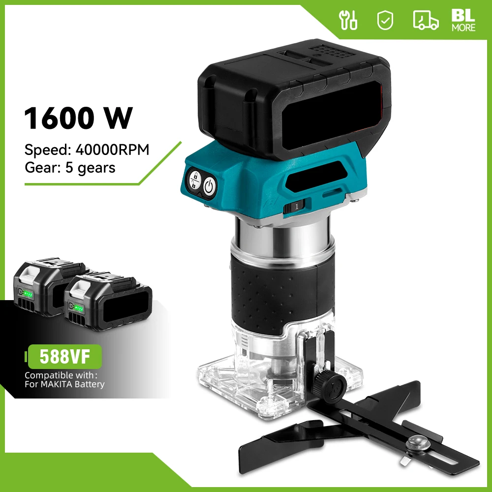 5 Speeds Brushless Electric Hand Trimmer 1600W Cordless Wood Router Woodworking Engraving Slotting for 21V 18V Battery