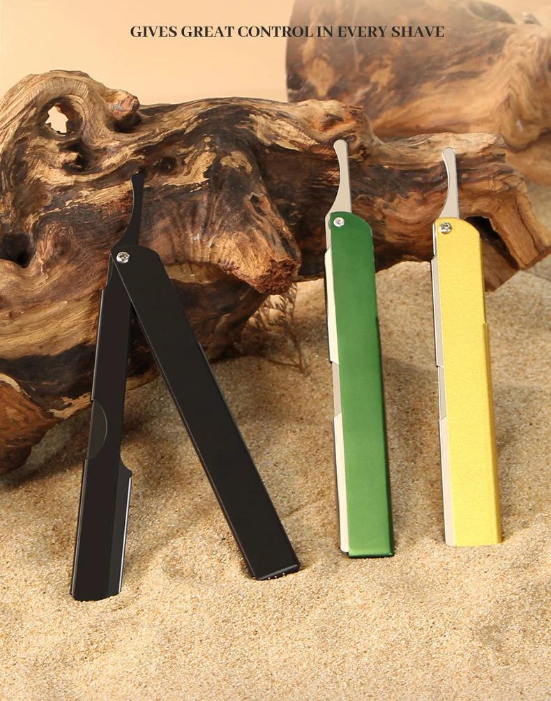 Retro Männer Rasieren Barber Tools Haar Rasiermesser Schwarz Klapp Rasierer Messer Aluminium Legierung Gerade Sicherheit Rasiermesser Barbearia Halter Geschenk – Detail 10