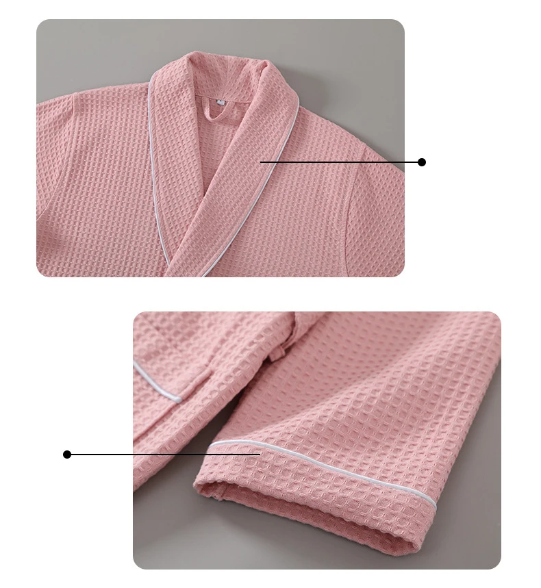Multi Colors Cotton Waffle Patterned Bathrobe High Quality Embroidery Water Absorption and Quick Drying Bathrobe Couples cotton bathrobe