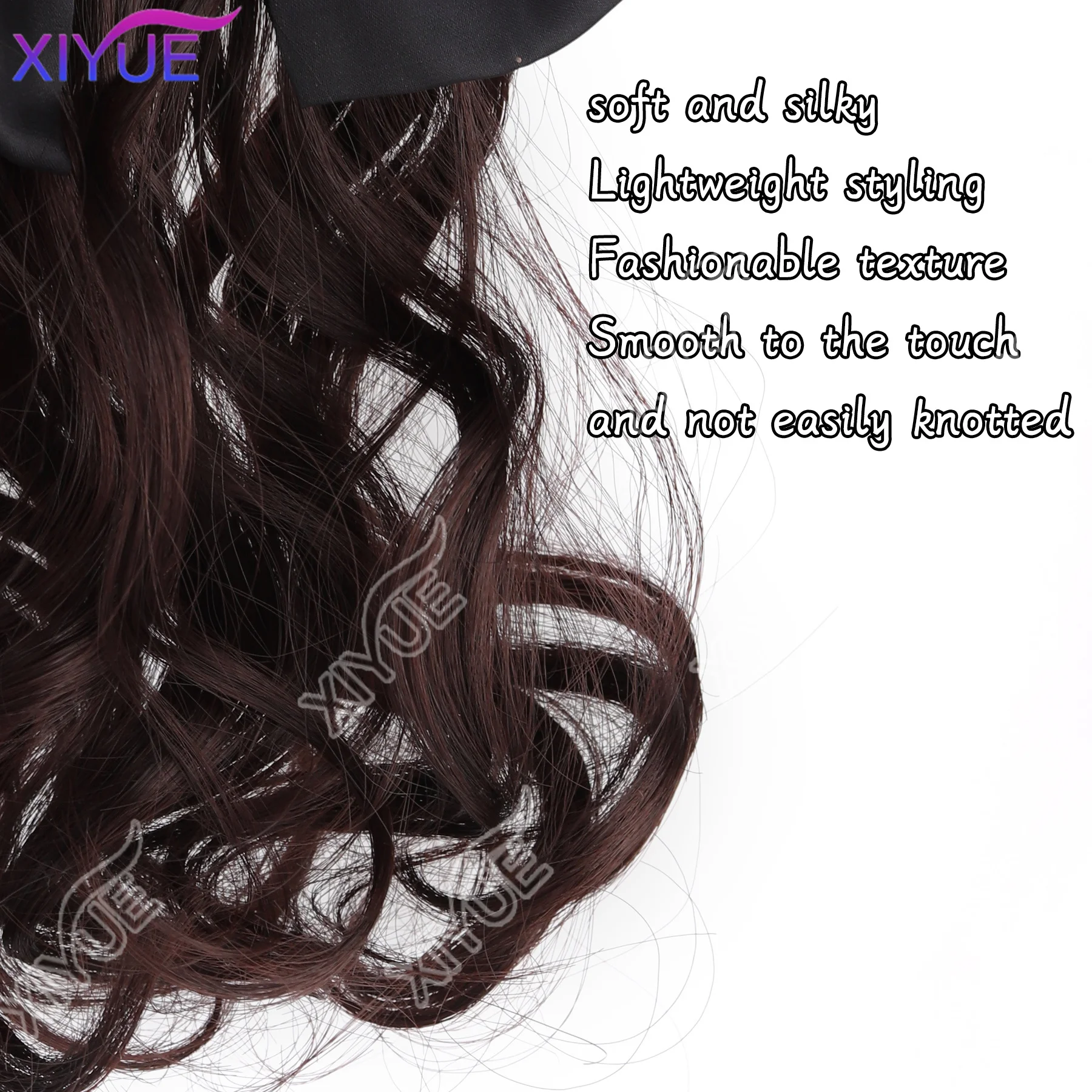 XIYUE Elegant Big Bow Hair Clip bow women's short curly hair short ponytail easy to wear Children's wig Accessories wig