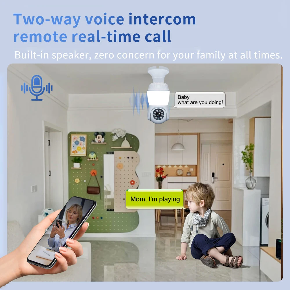 5MP E27 Bulb Camera Wifi Surveillance with LED Bulb HD PTZ 10X Zoom Smart Home Security Two-way Audio Night Vision Wireless Cam 5