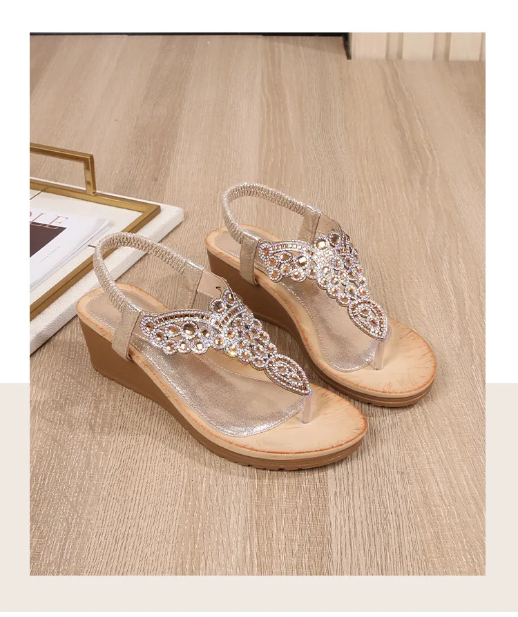 Summer Women Wedge Gladiator Sandals Flip Flop Shoes Women Bohemia Crystal Casual Beach Sandals 35-41 Women Shoes
