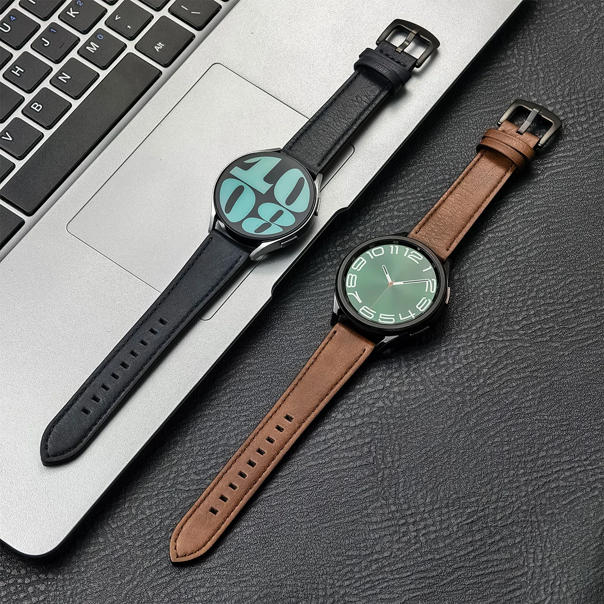 Elegant Leather Wristband - 20mm/22mm Adjustable Strap